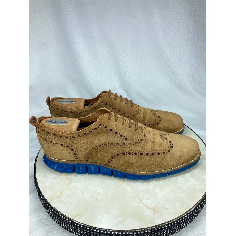 Cole Haan Zerogrand Suede Wingtip Oxfords Shoes Mens Sz 10.5 Tan Brogue Preppy